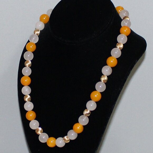 14K JADEITE BEAD NECKLACE - 12-13 MM STONES - LARGE CLASP -9 MM GOLD BEADS - Picture 4 of 12